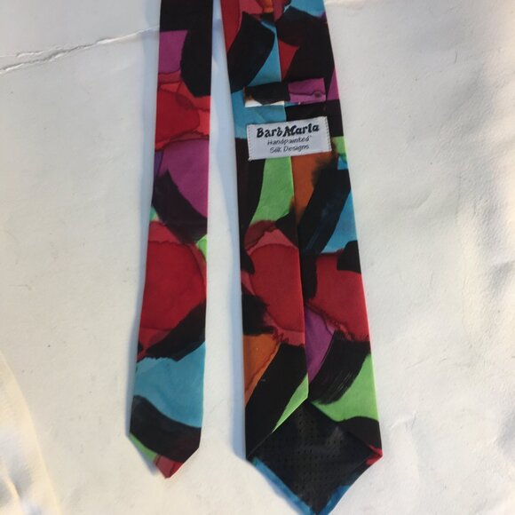 Barb Maria Handpainted Silk Tie Vintage Rainbow Tie Dye Abstract Multicolour - Picture 9 of 14